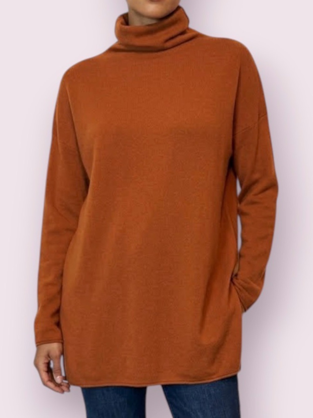 Vince Wool Cashmere Side Slit Slouchy Turtleneck Tunic Sweater Camel Medium
